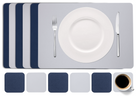 Cookinglife 6 Manteles Individuales + 6 Posavasos - Reversibles - Cuero Vegano - Azul / Gris