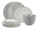 Set de vajilla Salt & Pepper Artisan Verde 12 piezas / 4 personas - 4 platos de cena, 4 platos de desayuno y 4 cuencos