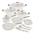 BerlingerHaus Set de Sartenes Nordic Mat Crème 11 Piezas - Olla ø 20, 24, 28 cm, Sartén ø 24, 28 cm & Cacerola ø 16 cm - apta para todas las fuentes de calor
