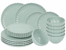 Cookinglife Juego de vajilla Cardida Verde 18 piezas / 6 personas - 6 platos para cena, 6 platos para desayuno y 6 tazones