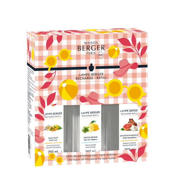 Maison Berger Triopack Navulling - para difusor de aroma - Estival - Fruity Sun, Zest of Verbena & Sweet Grapefruit - 3 x 250 ml