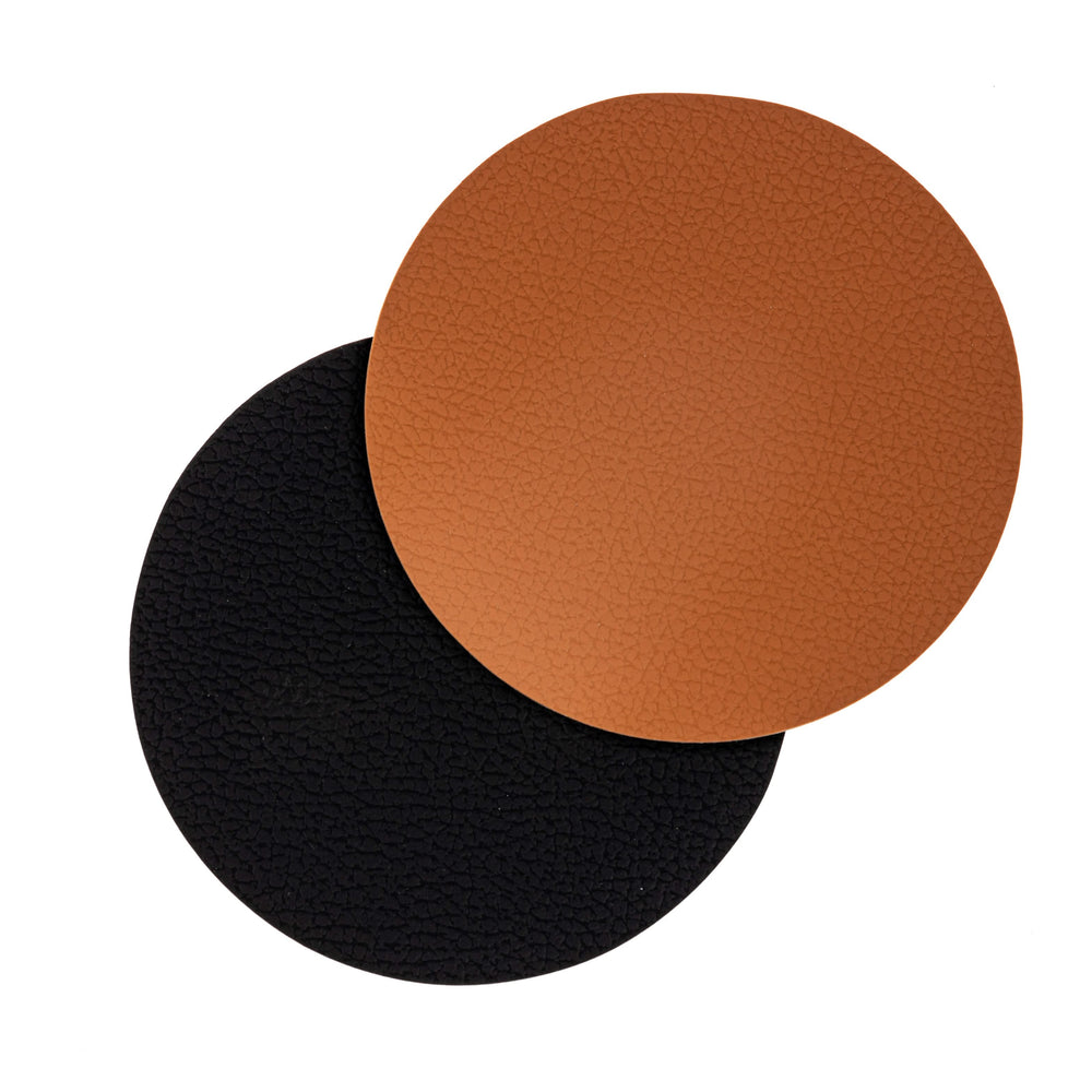 Posavasos Cookinglife - Cuero vegano - Negro / Cognac - reversible - ø 10 cm - 6 unidades