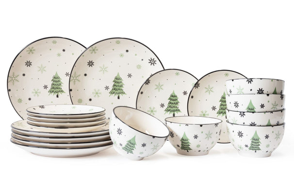 Cookinglife Set de mesa - Servicio de Navidad - Cerámica - Verde 18 piezas / 6 personas