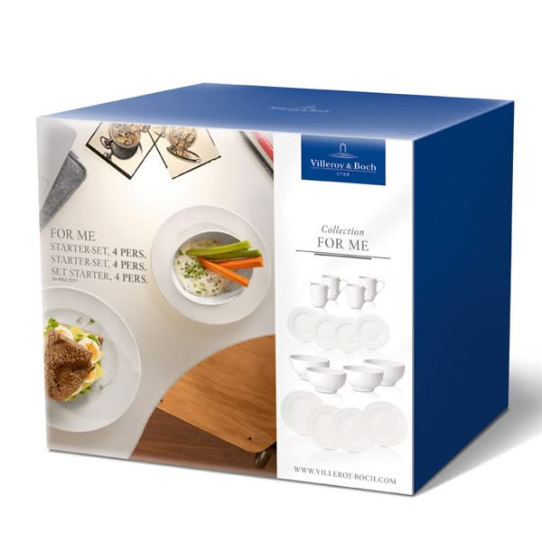 Villeroy & Boch Juego de vajilla For Me 16 piezas / 4 personas - 4 tazas con asa, 4 platos para cena, 4 platos para desayuno y 4 cuencos franceses