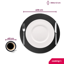 Cookinglife 6 Manteles Individuales + 6 Posavasos - Redondos - Cuero Vegano - Negro