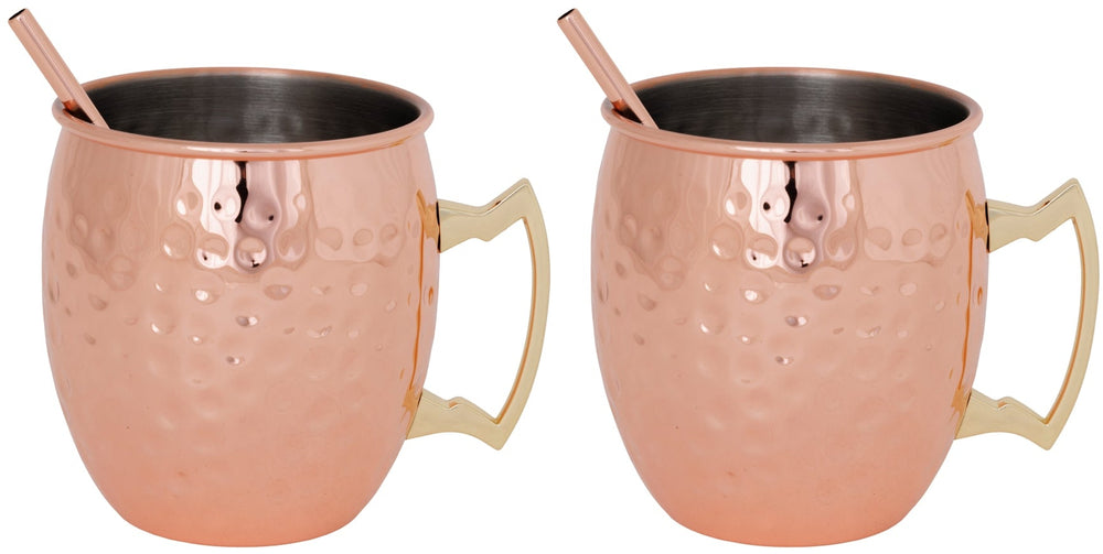 Cosy & Trendy Vasos para Cóctel Moscow Mule con Pajillas - Cobre Martillado - 450 ml - 2 Piezas