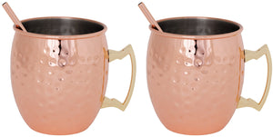 Cosy & Trendy Vasos para Cóctel Moscow Mule con Pajillas - Cobre Martillado - 450 ml - 2 Piezas