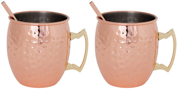 Cosy & Trendy Vasos para Cóctel Moscow Mule con Pajillas - Cobre Martillado - 450 ml - 2 Piezas