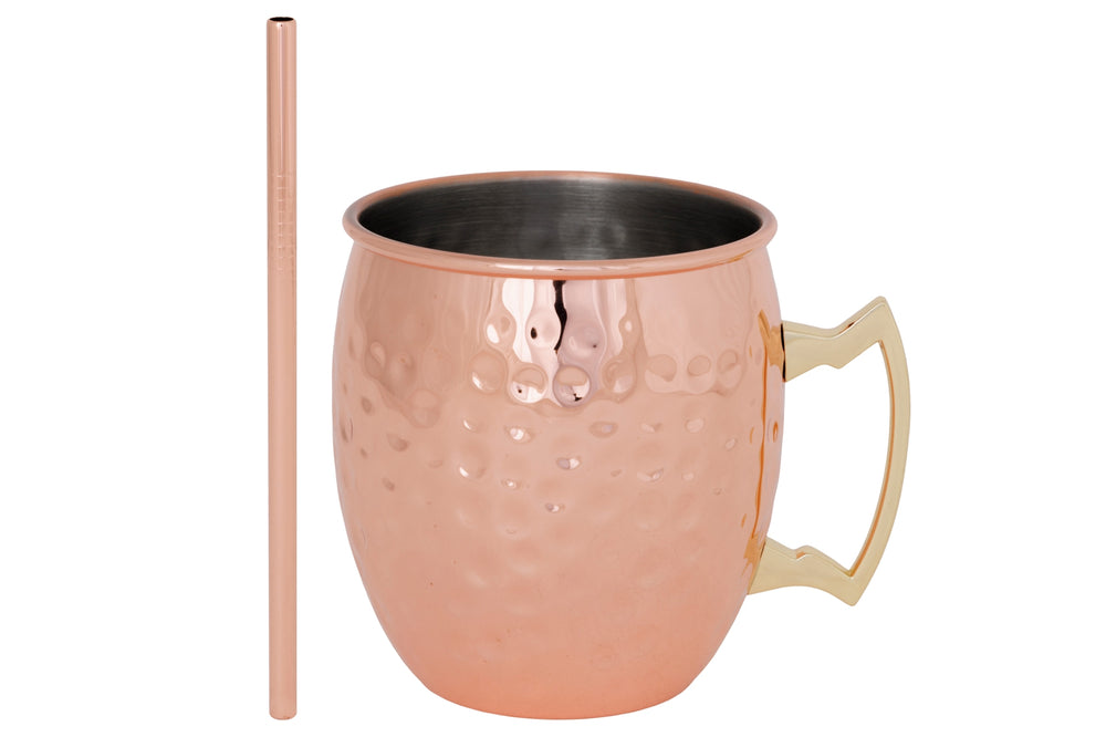 Cosy & Trendy Vasos para Cóctel Moscow Mule con Pajillas - Cobre Martillado - 450 ml - 2 Piezas
