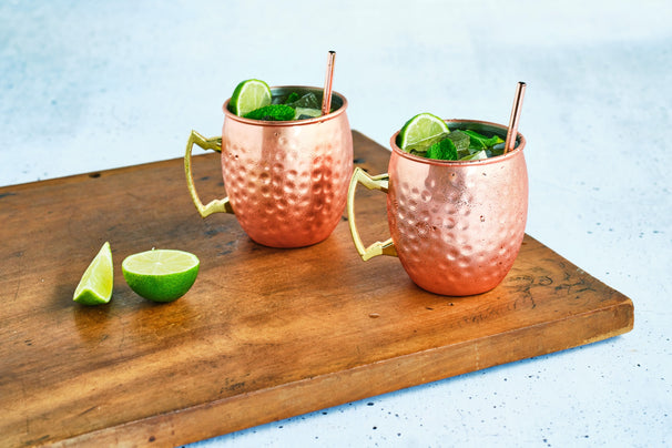 Cosy & Trendy Vasos para Cóctel Moscow Mule con Pajillas - Cobre Martillado - 450 ml - 2 Piezas