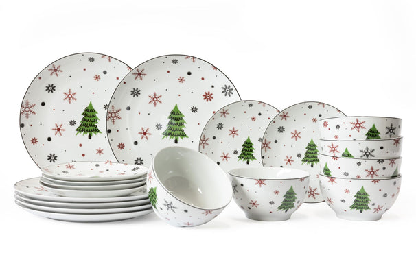 Cookinglife Set de mesa - Servicio de Navidad - Porcelana - Rojo 18 piezas / 6 personas