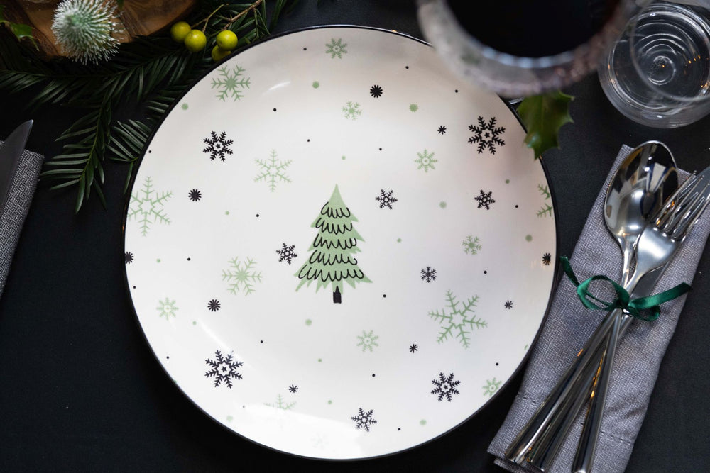 Cookinglife Juego de vajilla - Vajilla de Navidad - Cerámica - Verde 18 piezas / 6 personas - 6 platos de cena, 6 platos de desayuno & 6 cuencos