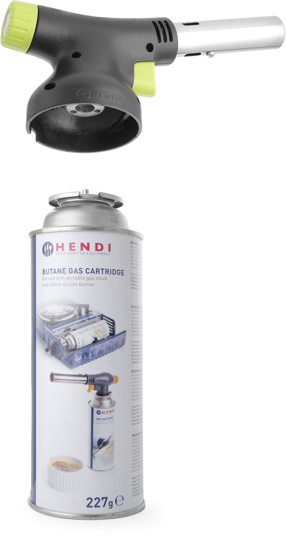 Encendedor para barbacoa Hendi / Quemador para crème brûlée / Soplete de cocina - con gas + Recargas extra de gas butano - 4 unidades