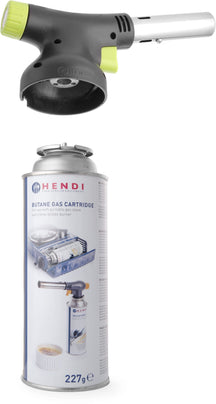 Encendedor para barbacoa Hendi / Quemador para crème brûlée / Soplete de cocina - con gas + Recargas extra de gas butano - 4 unidades