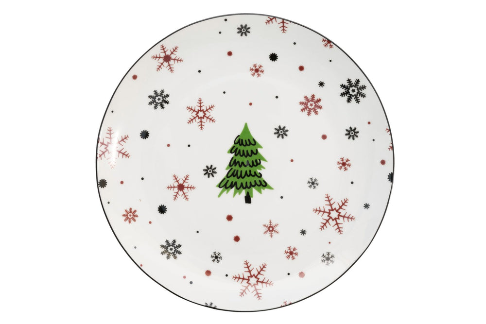 Cookinglife Juego de vajilla - Vajilla navideña - Porcelana - Roja 18 piezas / 6 personas - 6 platos de cena, 6 platos de desayuno & 6 cuencos