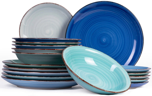 Juego de vajilla Cookinglife Delice Azul 18 piezas / 6 personas - 6 platos llanos, 6 platos hondos y 6 platos de desayuno
