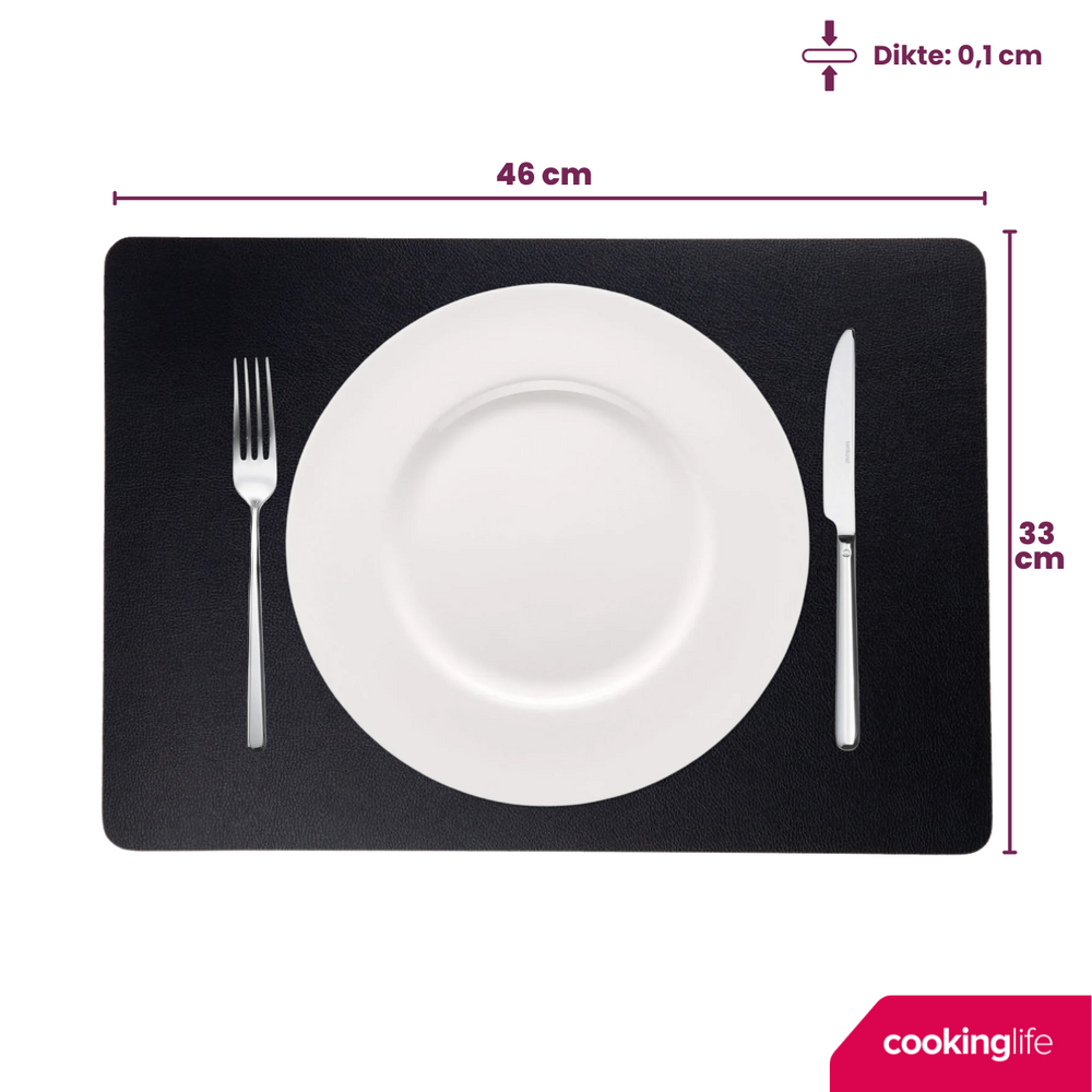 Cookinglife Manteles Individuales - Cuero Vegano - Negro - 46 x 33 cm - 6 piezas