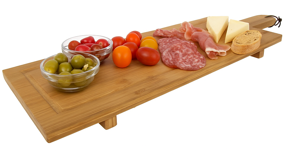 Cookinglife Tabla para servir / tabla de tapas con patas - XL - Bambú - 88 x 26 cm