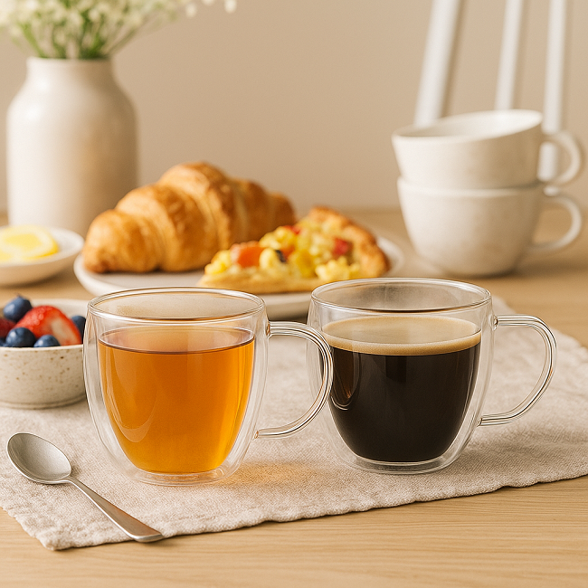 Cookinglife Vasos de café / té de doble pared con asa 280 ml - 2 unidades