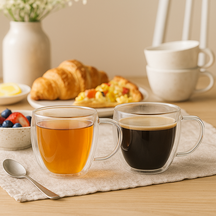 Cookinglife Vasos de café / té de doble pared con asa 280 ml - 2 unidades