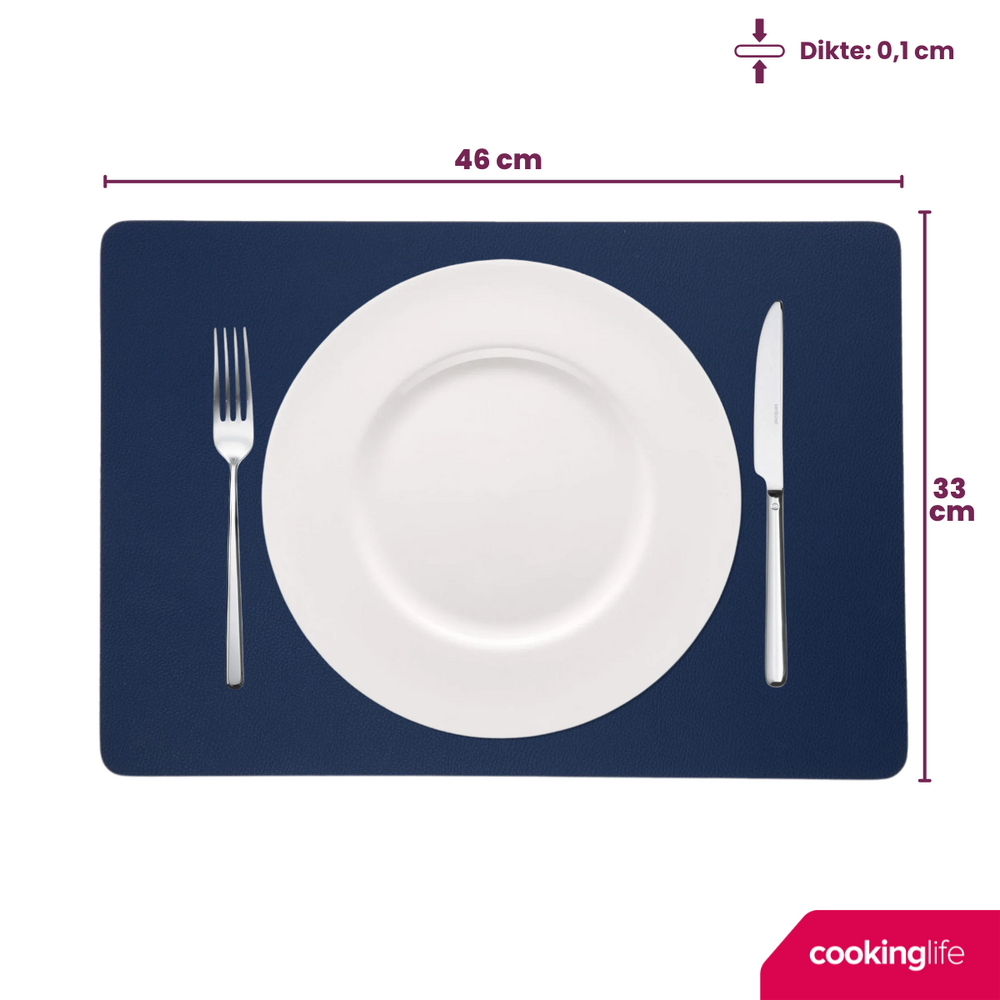 Cookinglife Manteles Individuales - Reversibles - Cuero Vegano - Gris / Azul 46 x 33 cm - 6 Piezas