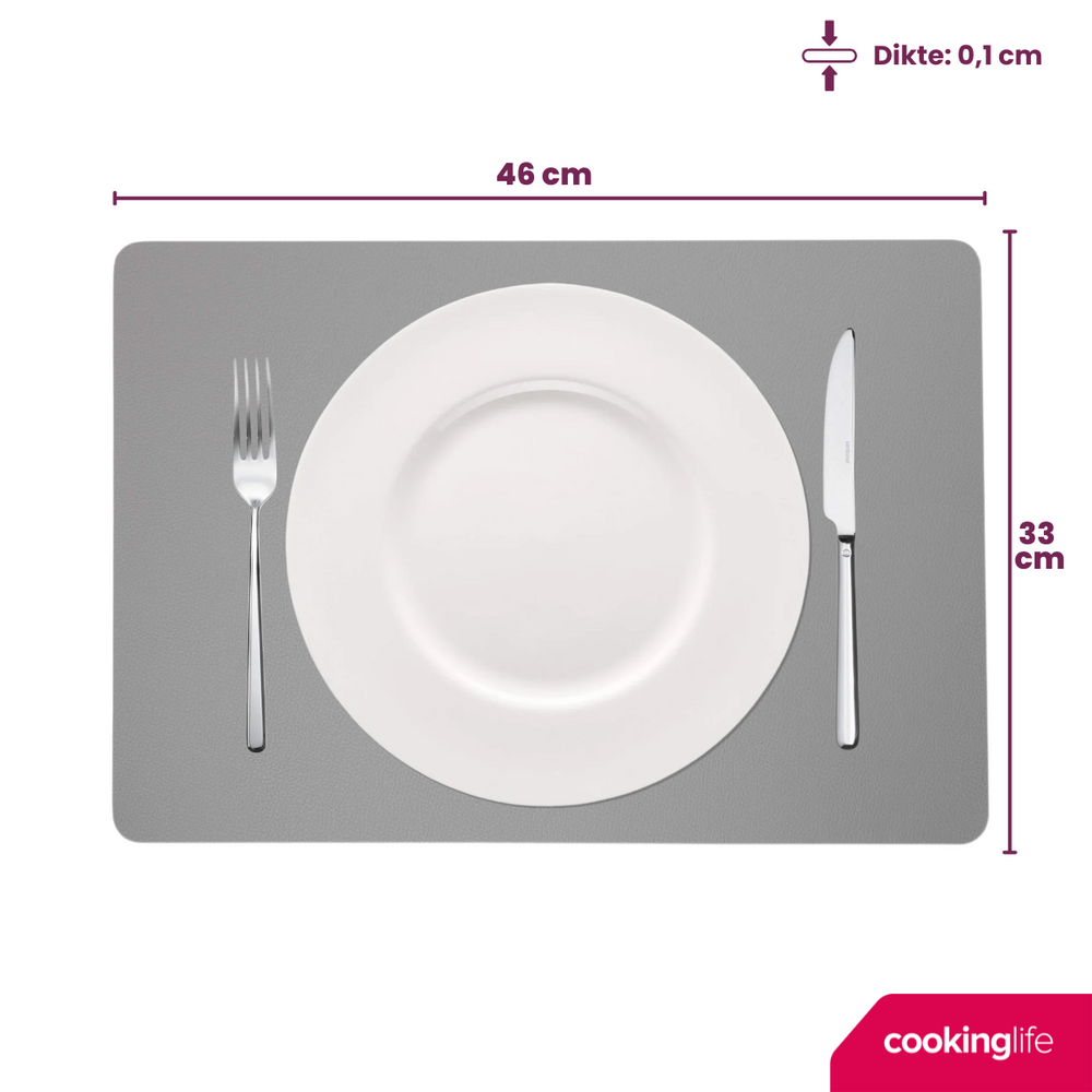 Cookinglife Manteles Individuales - Reversibles - Cuero Vegano - Gris / Azul 46 x 33 cm - 6 Piezas