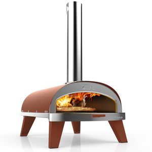Horno para pizza ZiiPa Piana - A leña - con termómetro - Terracota - para pizzas de ø 30 cm - Piedra para pizza giratoria