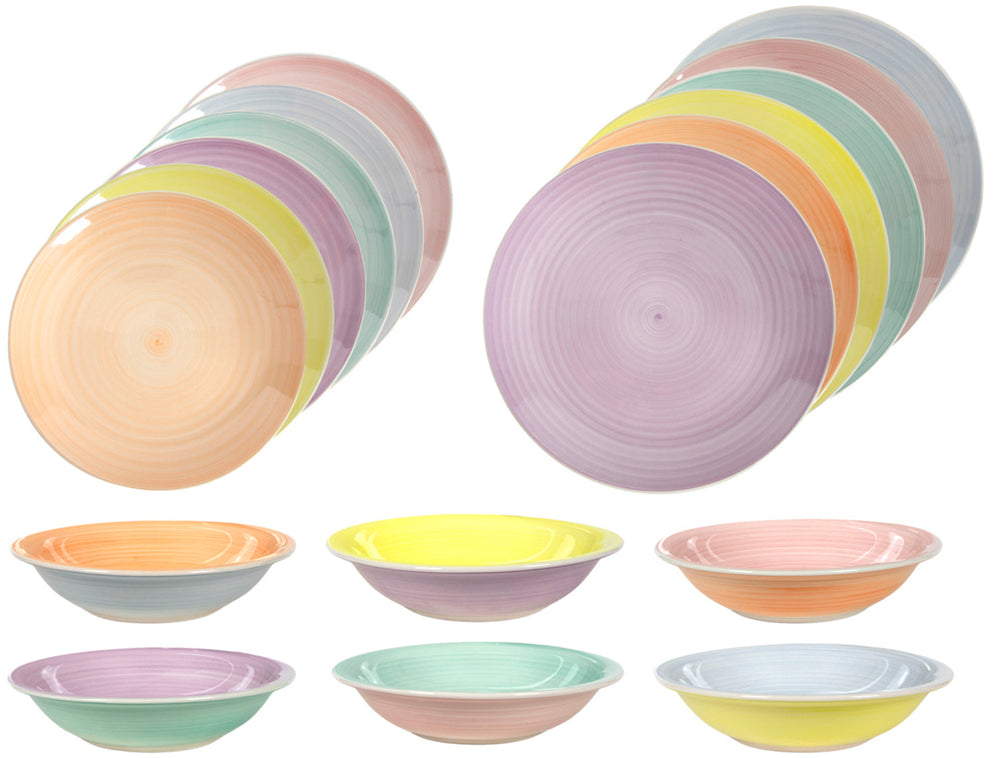 Cookinglife Juego de Vajilla Pastel Harmony 18 piezas / 6 personas - 6 platos llanos, 6 platos para desayuno y 6 platos hondos