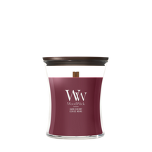 WoodWick Vela Aromática Mediana Cereza Oscura - 11 cm / ø 10 cm - Vela Aromática en Vidrio - Mecha de Madera