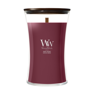 WoodWick Vela Aromática Grande Cereza Oscura - 18 cm / ø 10 cm - Vela Aromática en Vidrio - Mecha de Madera