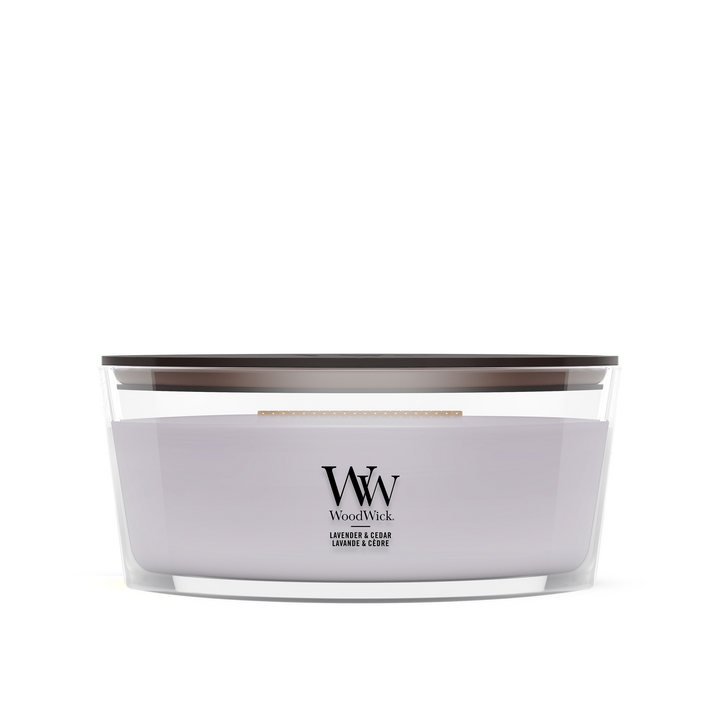 WoodWick Vela Aromática Ellipse Lavanda & Cedro - 9 cm / 19 cm - Vela Aromática en Vidrio - Mecha de Madera