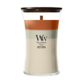 WoodWick Vela Aromática Large Trilogy Vanilla Embers - 18 cm / ø 10 cm - Vela Aromática en Vidrio - Mecha de Madera