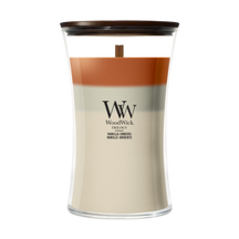 WoodWick Vela Aromática Large Trilogy Vanilla Embers - 18 cm / ø 10 cm - Vela Aromática en Vidrio - Mecha de Madera