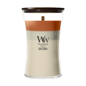 WoodWick Vela Aromática Large Trilogy Vanilla Embers - 18 cm / ø 10 cm - Vela Aromática en Vidrio - Mecha de Madera
