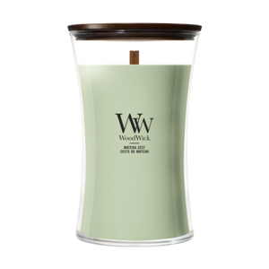 WoodWick Vela Aromática Grande Matcha Zest - 18 cm / ø 10 cm - Vela Aromática en Vidrio - Mecha de Madera