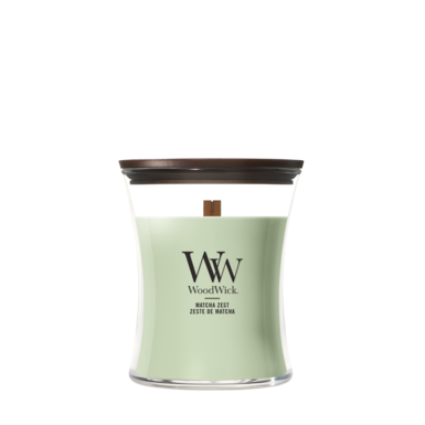 WoodWick Vela Aromática Mediana Matcha Zest - 11 cm / ø 10 cm - Vela Aromática en Vidrio - Mecha de Madera