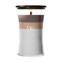 WoodWick Vela Aromática Grande Trilogy Radiant Cashmere - 18 cm / ø 10 cm - Vela Aromática en Vidrio - Mecha de Madera