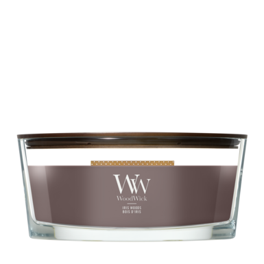 WoodWick Vela Aromática Ellipse Iris Woods - 9 cm / 19 cm - Vela Aromática en Vidrio - Mecha de Madera