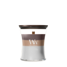 WoodWick Vela Aromática Mediana Trilogy Radiant Cashmere - 11 cm / ø 10 cm - Vela Aromática en Vidrio - Mecha de Madera