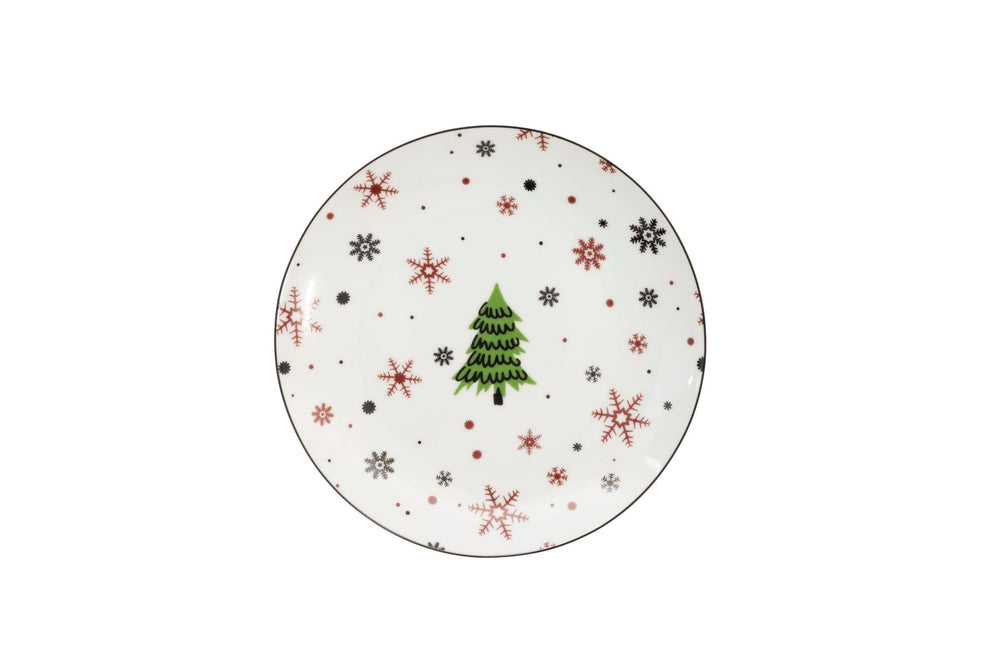 Cookinglife Juego de vajilla - Vajilla navideña - Porcelana - Roja 18 piezas / 6 personas - 6 platos de cena, 6 platos de desayuno & 6 cuencos