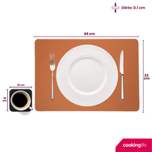 Cookinglife 6 Manteles Individuales + 6 Posavasos - Reversibles - Cuero Vegano - Negro / Cognac