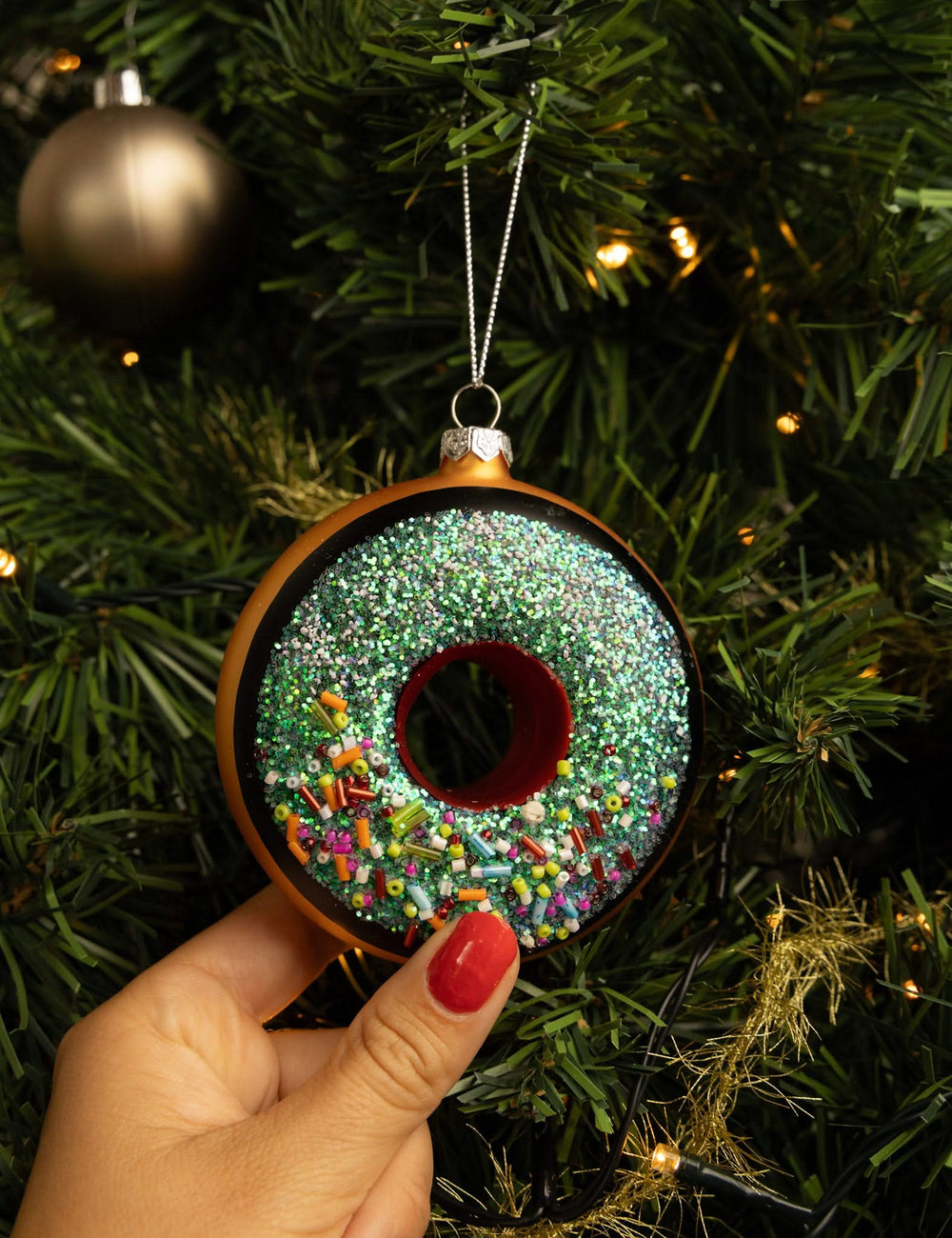Bola de Navidad Nordic Light Donut marrón/azul 10 cm