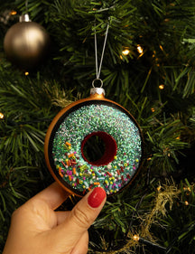 Bola de Navidad Nordic Light Donut marrón/azul 10 cm