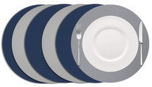 Cookinglife Manteles Individuales - Reversibles - Cuero Vegano - Gris / Azul ø 38 cm - 6 Piezas