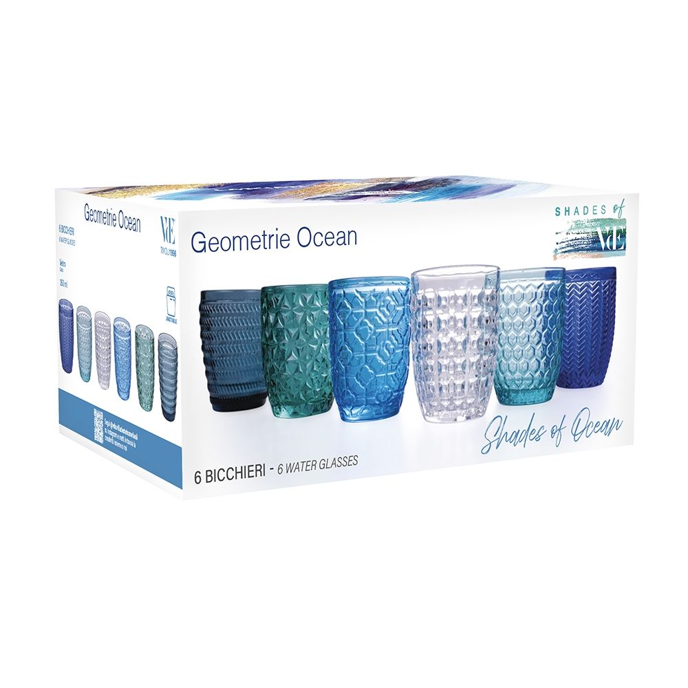 Villa d'Este Home vaso de agua Geometrie Ocean - Azul - 350 ml - 6 piezas
