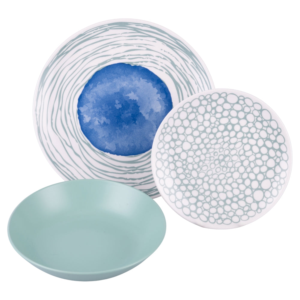 Villa d'Este Home juego de vajilla Marea porcelana 18 piezas / 6 personas - 6 platos de cena, 6 platos de desayuno y 6 platos hondos