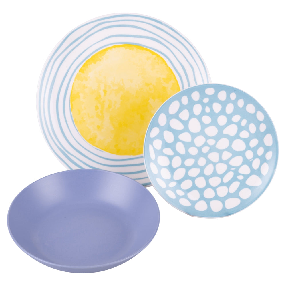 Villa d'Este Home juego de vajilla Marea porcelana 18 piezas / 6 personas - 6 platos de cena, 6 platos de desayuno y 6 platos hondos