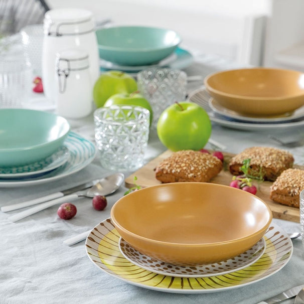 Villa d'Este Home juego de vajilla Marea porcelana 18 piezas / 6 personas - 6 platos de cena, 6 platos de desayuno y 6 platos hondos