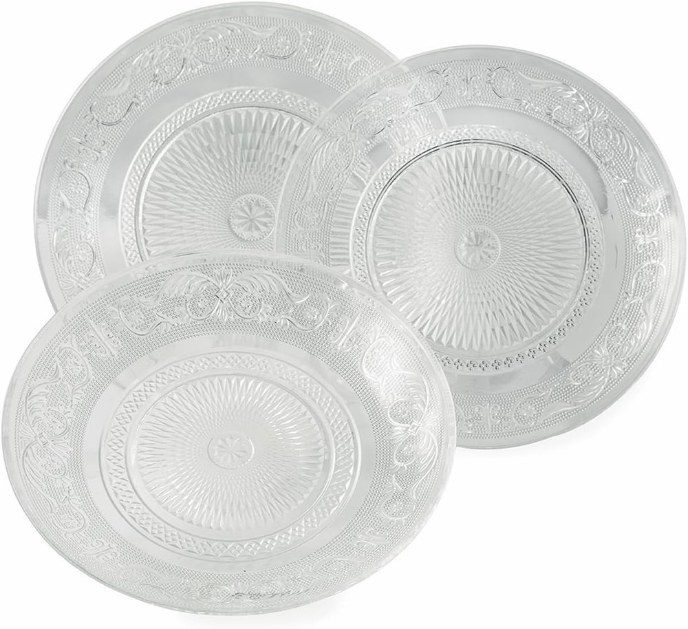 Villa d'Este Home juego de mesa Imperial vidrio 18 piezas / 6 personas - 6 platos de cena, 6 platos de desayuno y 6 platos hondos
