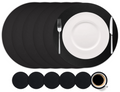 Cookinglife 6 Manteles Individuales + 6 Posavasos - Redondos - Cuero Vegano - Negro